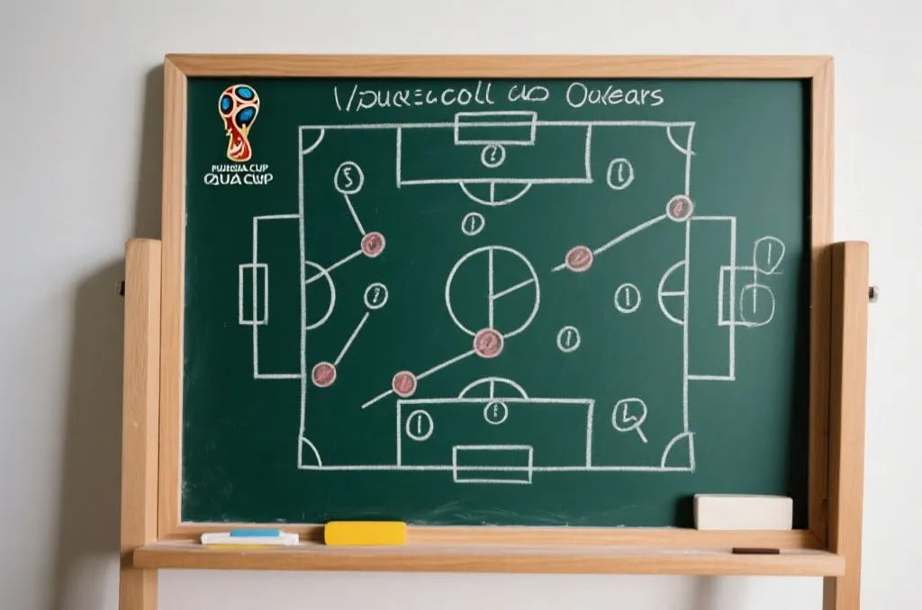 A tactical chalkboard depicting football strategies, representing planning and analysis for world cup qualifiers.
